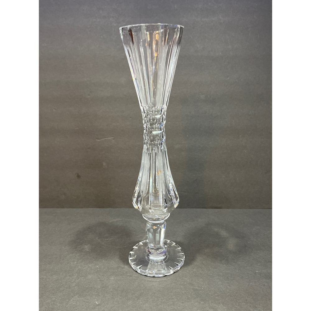 Vintage Cut Crystal Bud Vase 10.75 Inch Tall Flared Rim Diamond Pattern